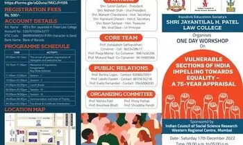 One-Day Workshop (Offline) on Vulnerable Sections of India Impelling Towards Equality- A 75-Year Appraisal | KES Shri. Jayantilal H. Patel Law College, Kandivli (West), Mumbai