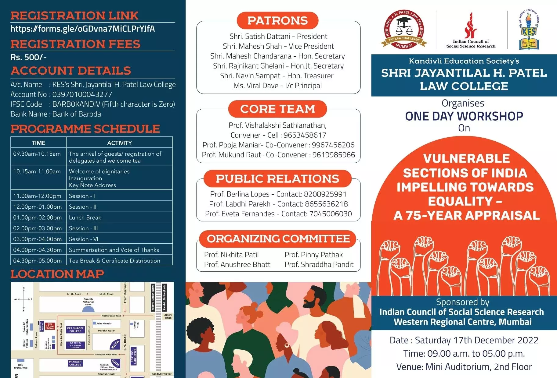 One-Day Workshop (Offline) on Vulnerable Sections of India Impelling Towards Equality- A 75-Year Appraisal | KES Shri. Jayantilal H. Patel Law College, Kandivli (West), Mumbai