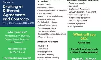 6 Days Online Workshop on Drafting of Agreements And Contracts from 19th to 24th Dec, 2022 | Legal Expatiate