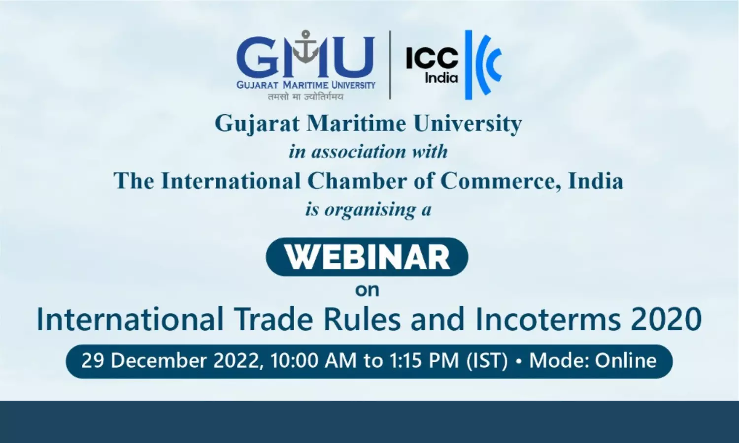 Webinar on International Trade Rules and Incoterms 2020 | Gujarat Maritime University | 29th Dec 2022