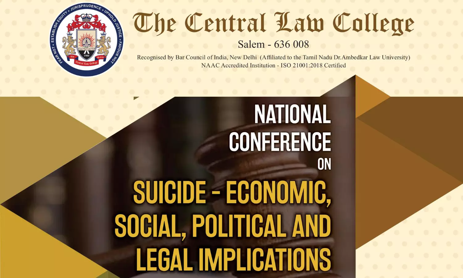 One Day National Conference on Suicide - Economic, Social, Political & Legal Implications 2023 | 25 Feb 2023 | The Central Law College, Salem