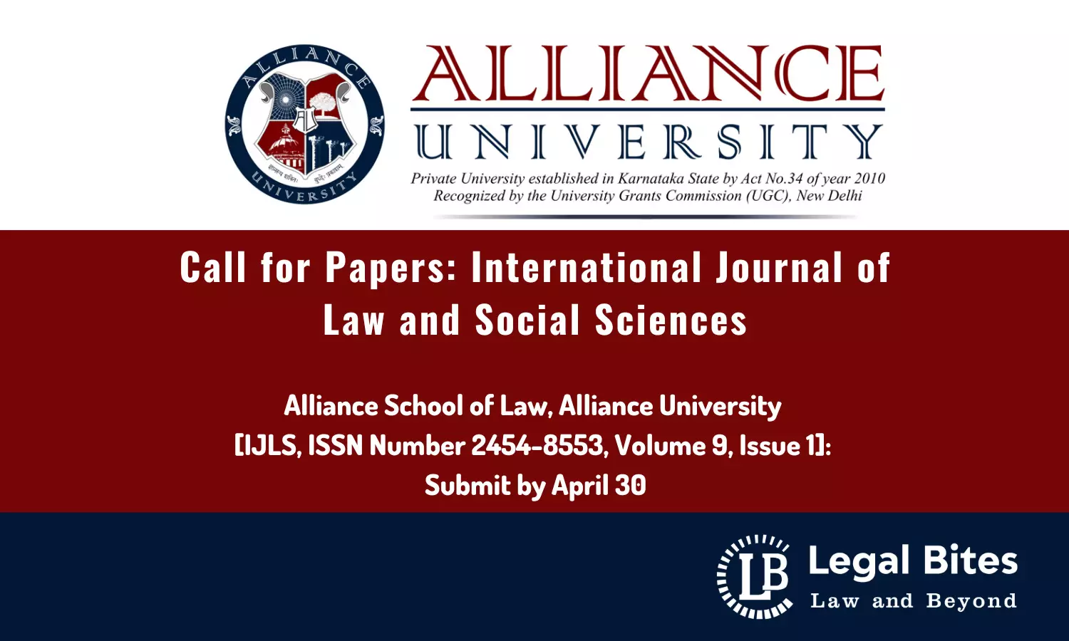 Call for Papers: International Journal of Law and Social Sciences | Alliance University [IJLS, ISSN Number 2454-8553, Volume 9, Issue 1]: Submit by April 30