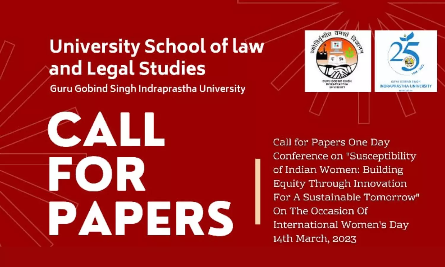 Call for Papers | One Day National Conference on Susceptibility of Indian Women: Building Equity Through Innovation For A Sustainable Tomorrow | USLLS, GGSIPU