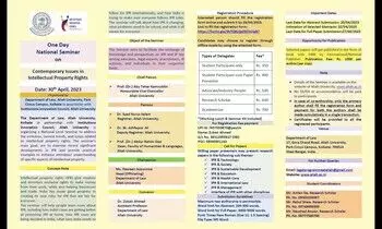 Call for Papers: One-Day National Seminar on Contemporary Issues in Intellectual Property Rights | Department of Law, Aliah University Kolkata