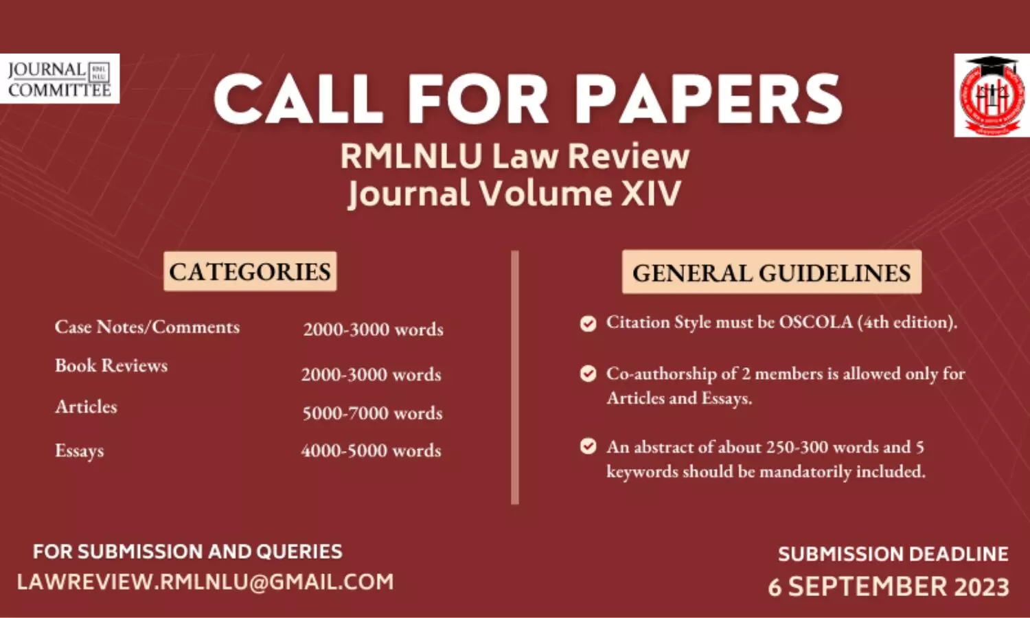 Call for Papers: RMLNLU Law Review Volume XIV