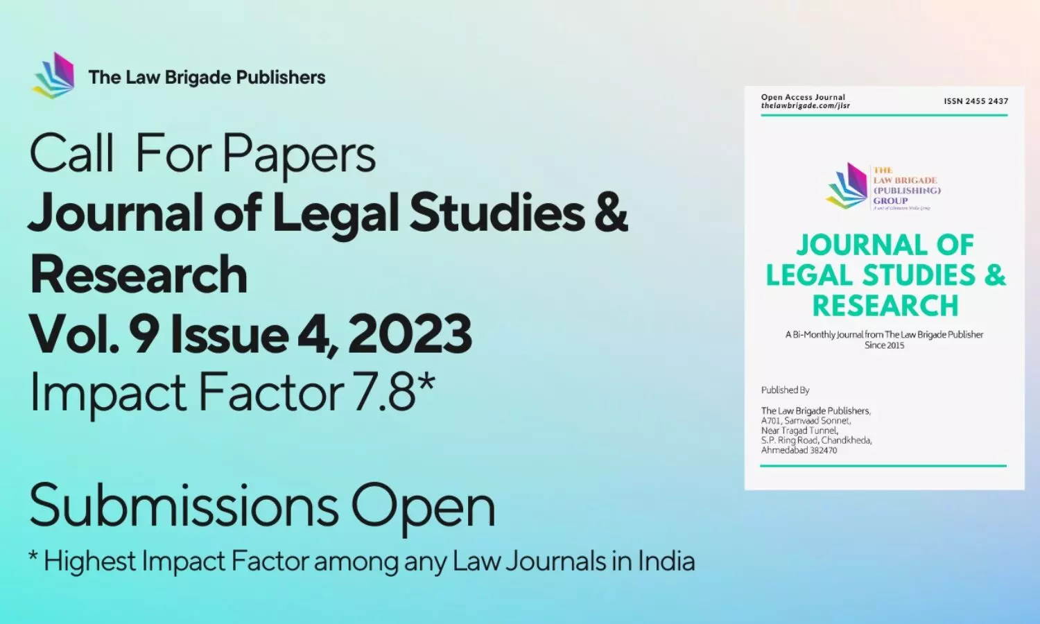 Call for Papers: Journal of Legal Studies and Research Volume 9 Issue 4 | Submity by August 31