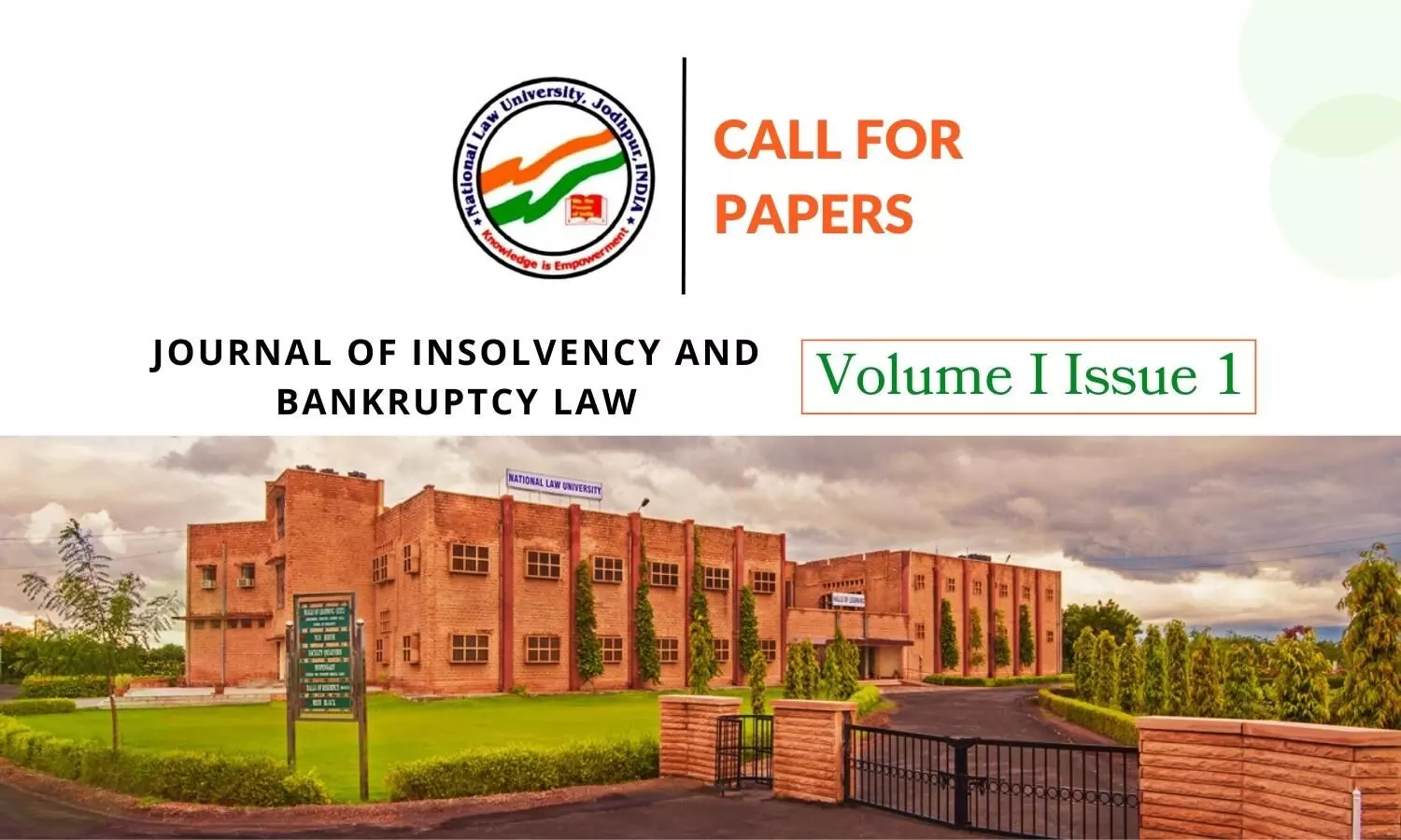 Call for Papers Journal of Insolvency and Bankruptcy Law Volume I Issue 1  NLU Jodhpur