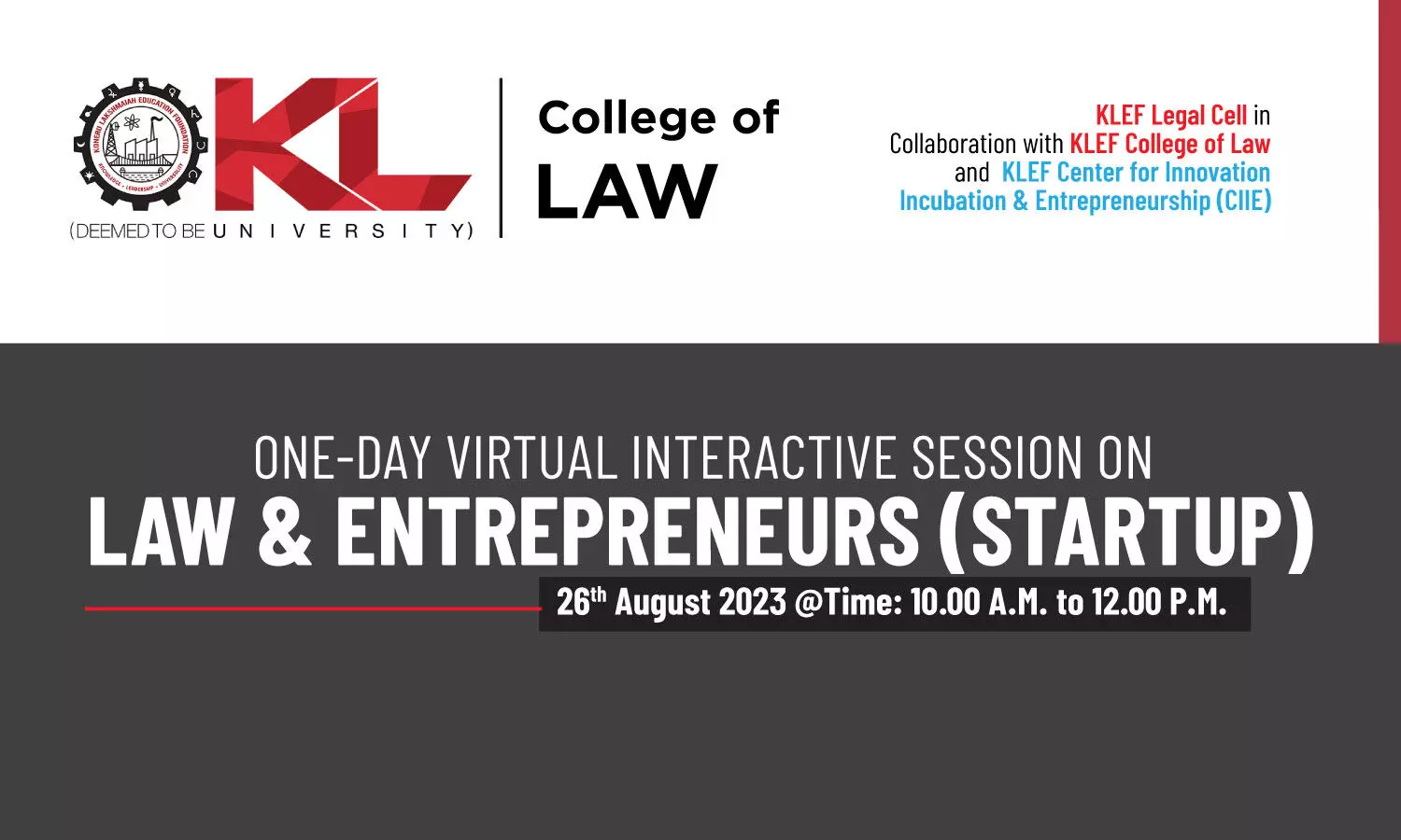 One-Day Virtual Interactive Session: Law & Entrepreneurs | KLEF College of Law