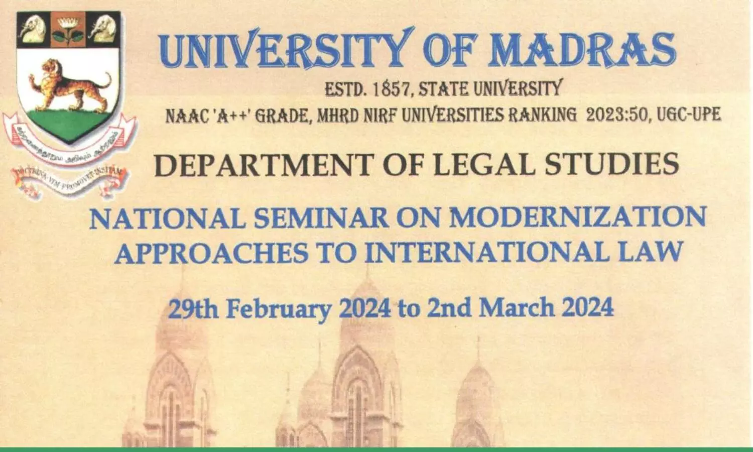 Call for Papers: Seminar on Modernization Approaches to International Law | University of Madras