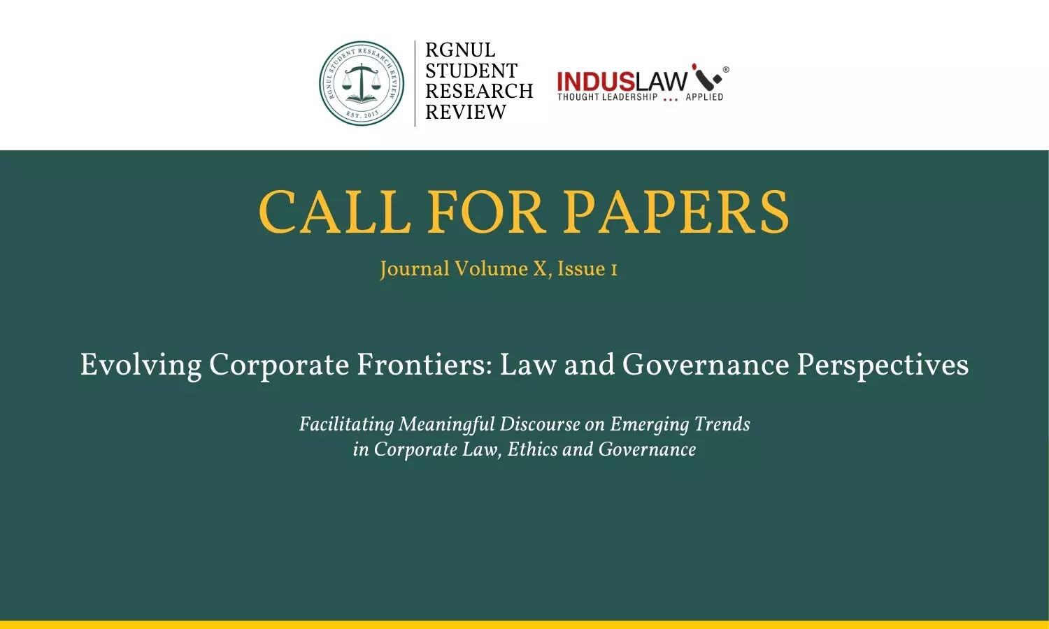 Call for Papers: Volume 10 Issue 1 | RGNULs RSSR with IndusLaw