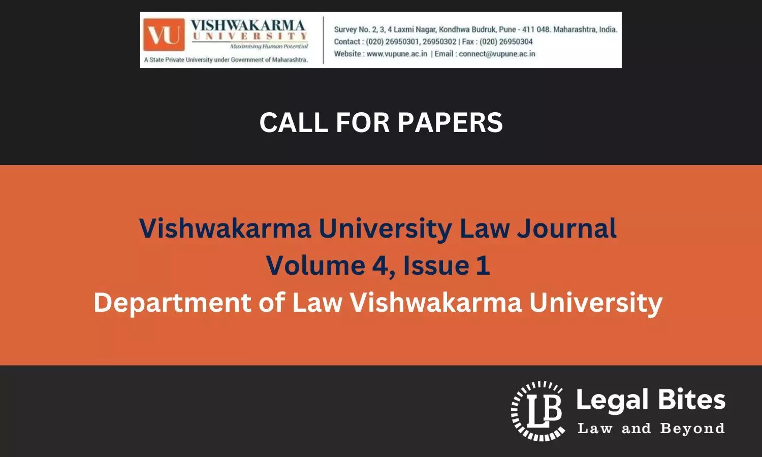 Call For Papers: Vishwakarma University Law Journal, Volume 4, Issue 1