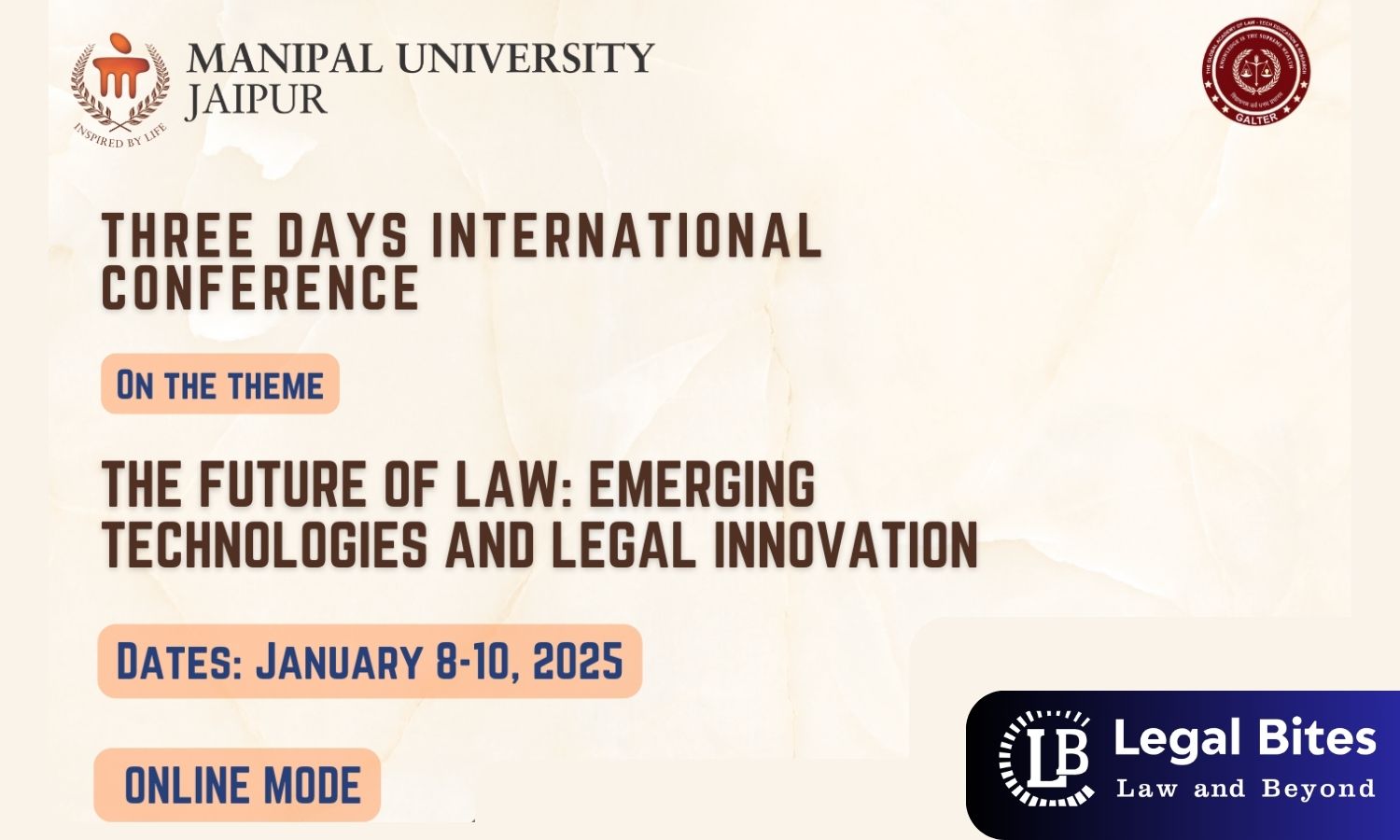 The Future of Law: Emerging Technologies and Legal Innovation | Three-Day International Conference | Department of Law (Arts and Science), Manipal University Jaipur