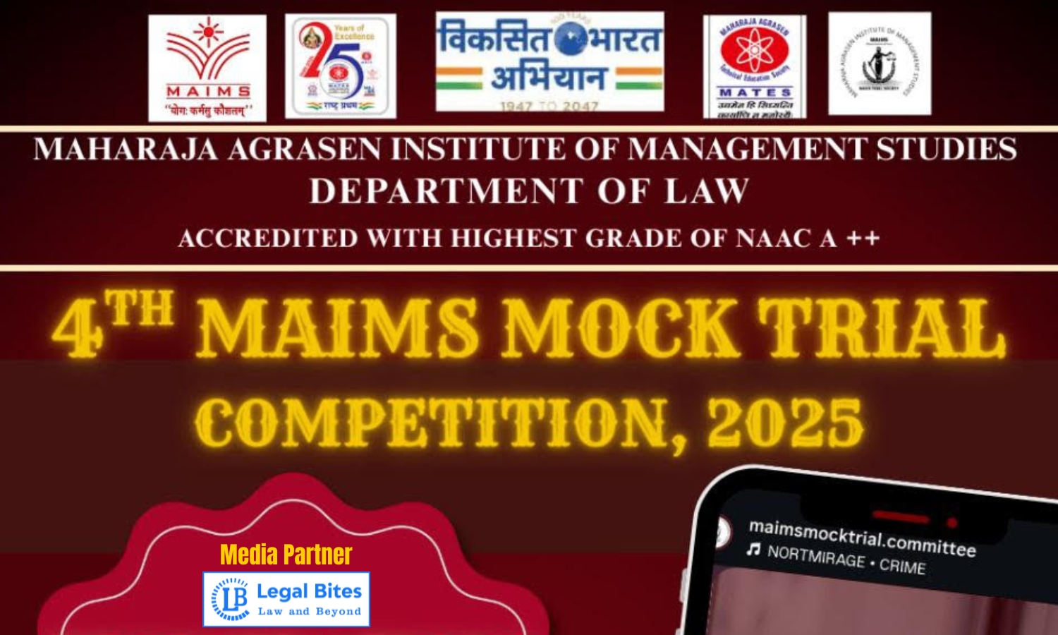4th MAIMS Mock Trial Competition 2025  Maharaja Agrasen Institute of Management [Cash Prize upto Rs 95k]