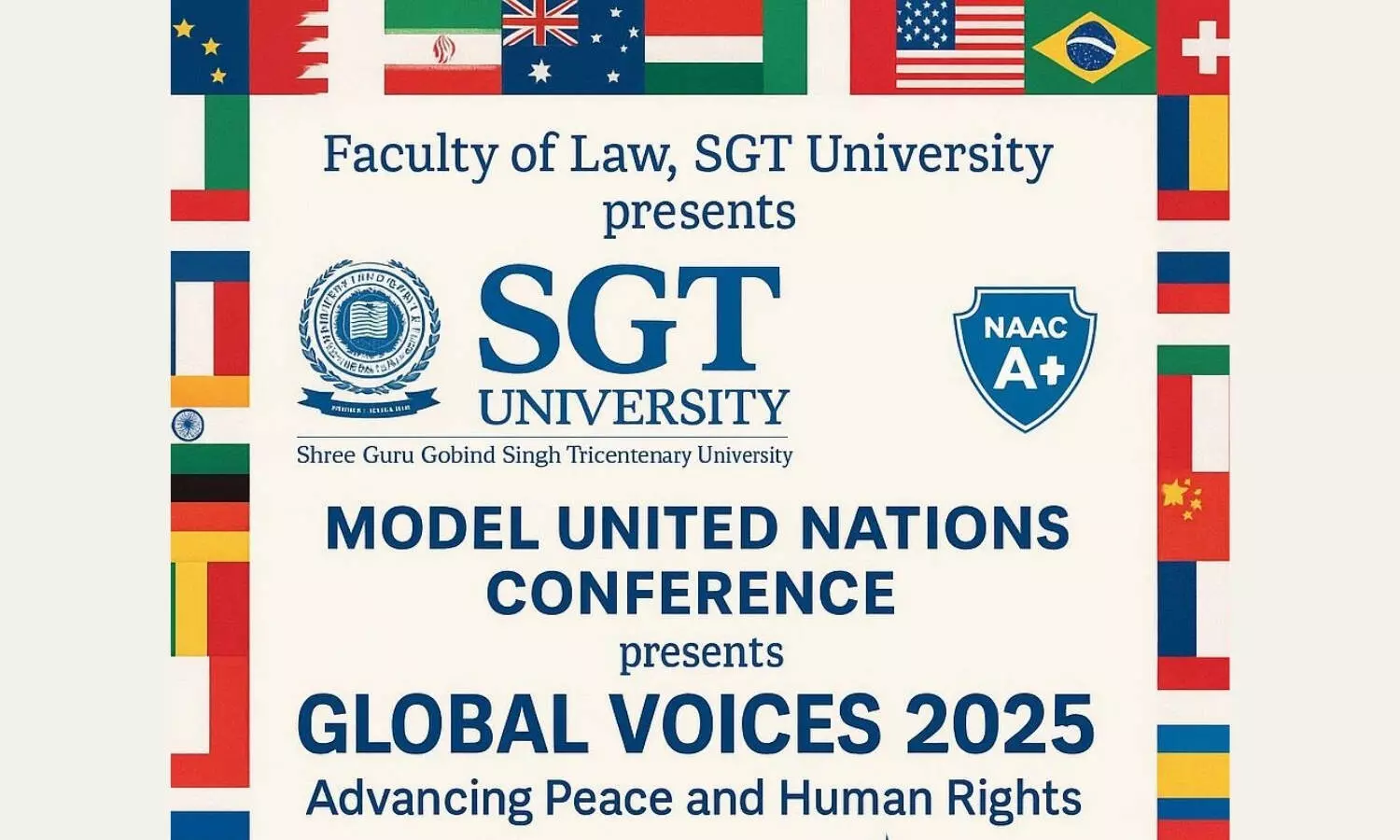 Global Voices 2025 Advancing Peace and Human Rights MUN  Faculty of Law, SGT University