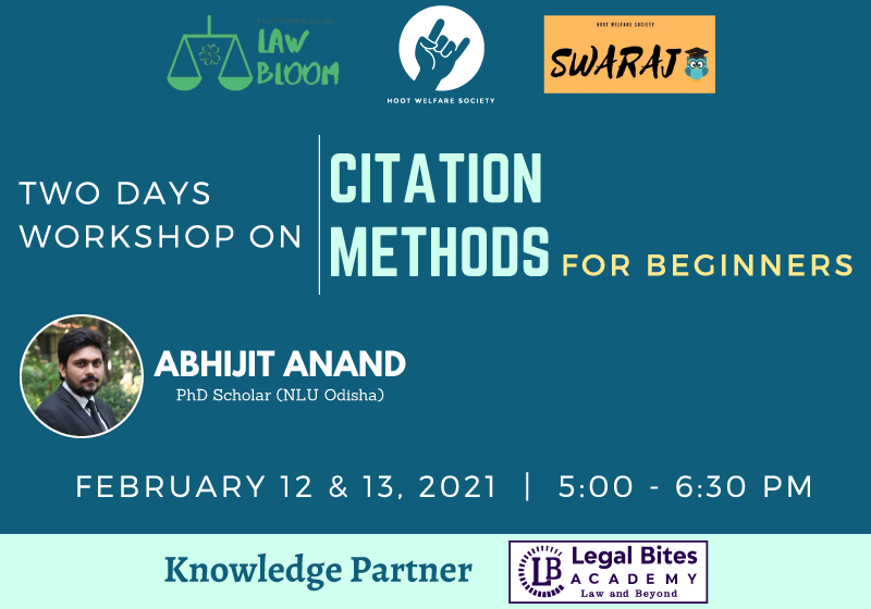 Two Days Workshop on Citation Methods | Law Bloom, Hoot Welfare Society [Feb 12 & 13]