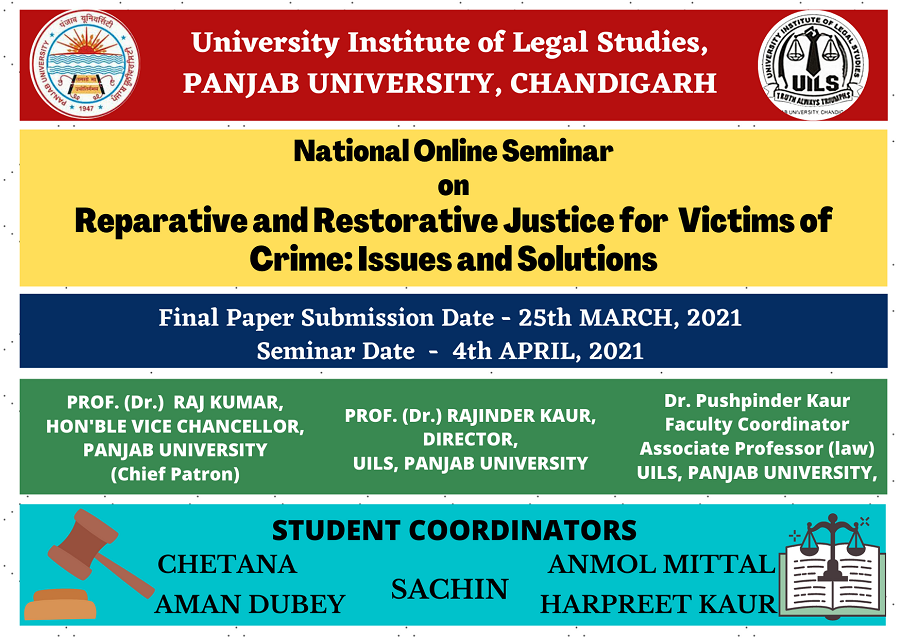 Seminar: Reparative and Restorative Justice for Victims of Crime | UILS Panjab University [Submit by March 10]