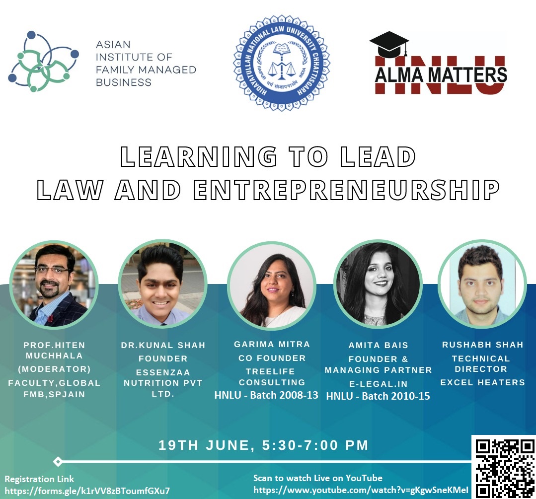 ALMA Matters… Panel discussion on “Learning to Lead: Law and Entrepreneurship” on 19.6.2021