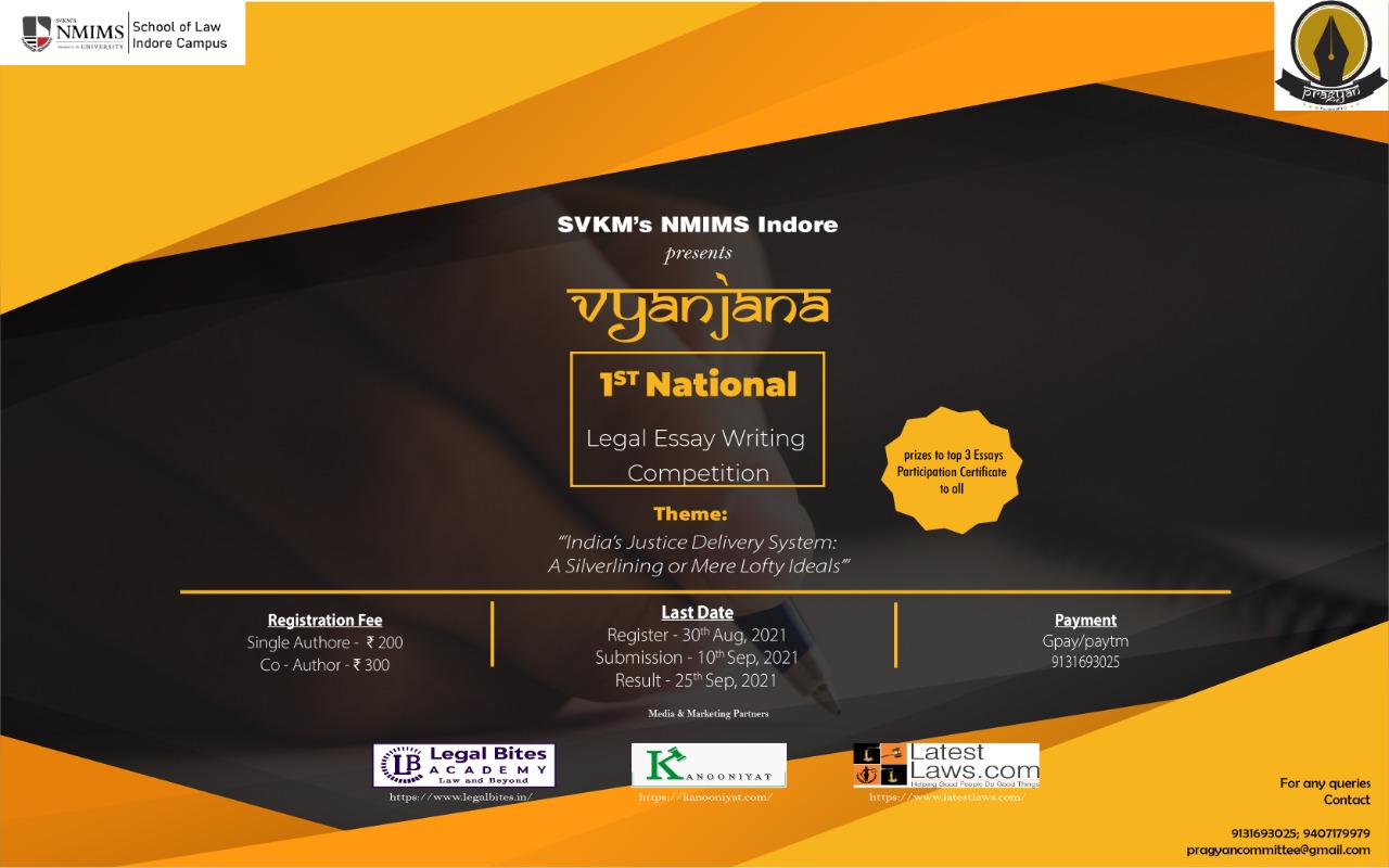 VYANJANA – 1st National Legal Essay Writing Competition | SVKM’S NMIMS, School of Law, Indore